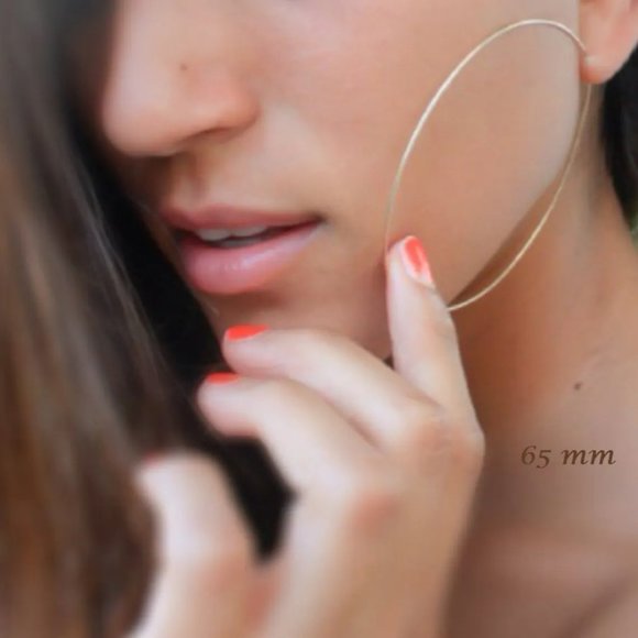 14K Gold Filled Minimalist Earrings, Lightweight Endless Hoops 50mm or 65 mm - Picture 4 of 4